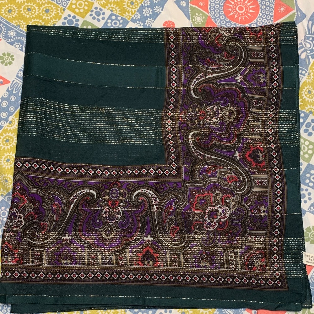 Italian Elegant Paisley Scarf with Purple and Gold Accents